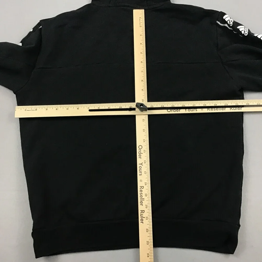 Adidas Hoodie Men Medium Black White Trefoil Logo Tape Pullover Sweatshirt M